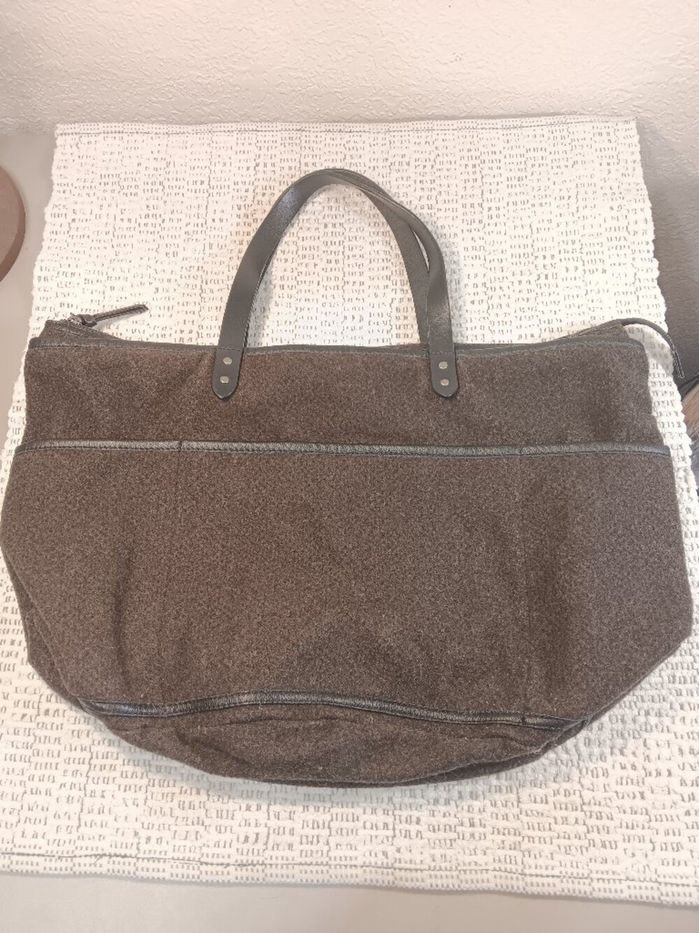 J. Jill Womens Wool & Leather Zip Top Carry All Tote Bag Purse
